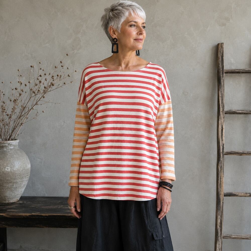 Talbots NWT Orange Stripe Boat Neck Knit Top Large